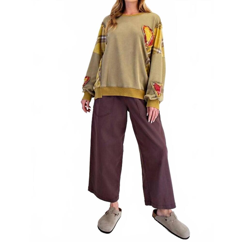 NEW LITTLE SECRET OF MINE heart full of sunshine patch sweatshirt in plaid